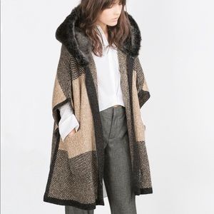 Zara knit faux fur fabulous hoodie sweater poncho. So chic!